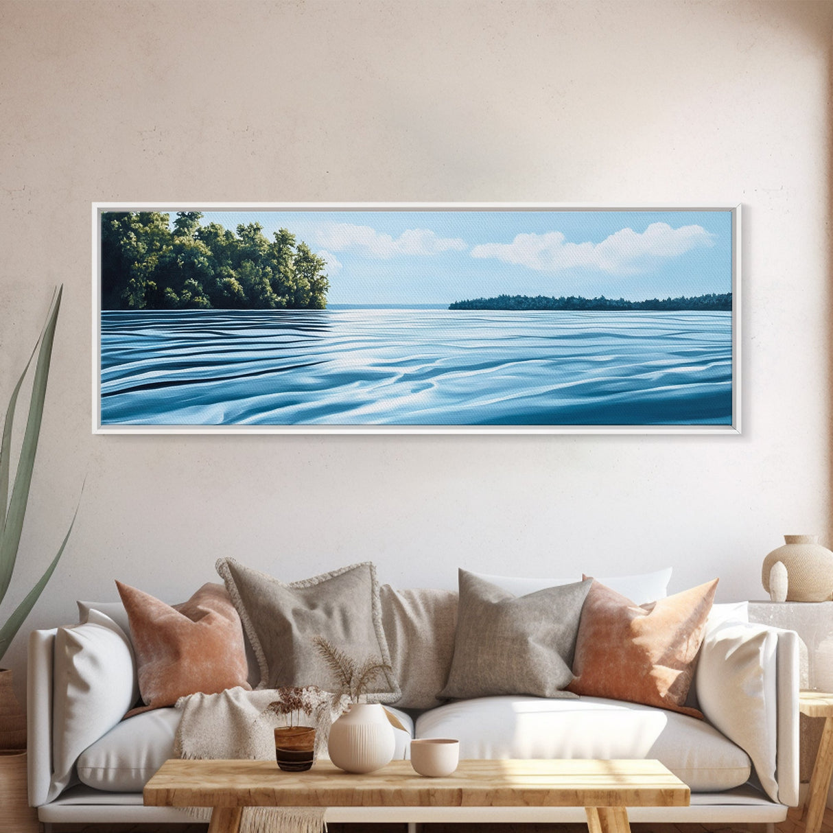 Tranquil Lake Scene, Peaceful Water Reflection Art, Minimalist Landscape, Blue Wall Art, Relaxing Office Decor, Large Wall Art