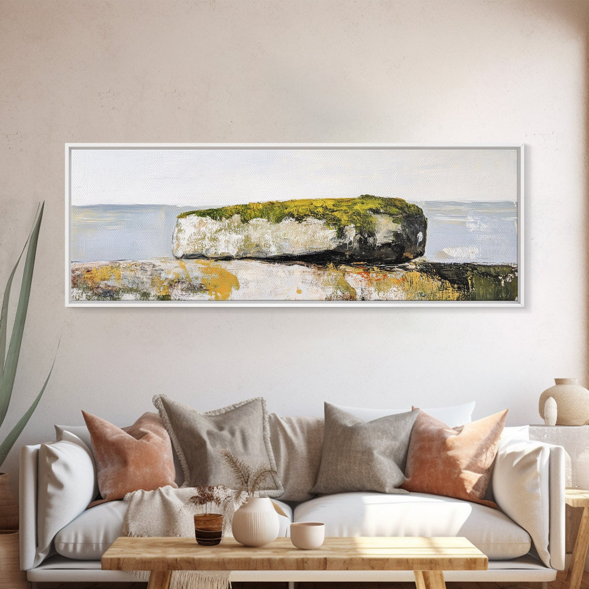 Coastal Rock Formation Canvas Print - Minimalist Seascape Wall Art, Neutral Home Decor, Nature Inspired Living Room Art,