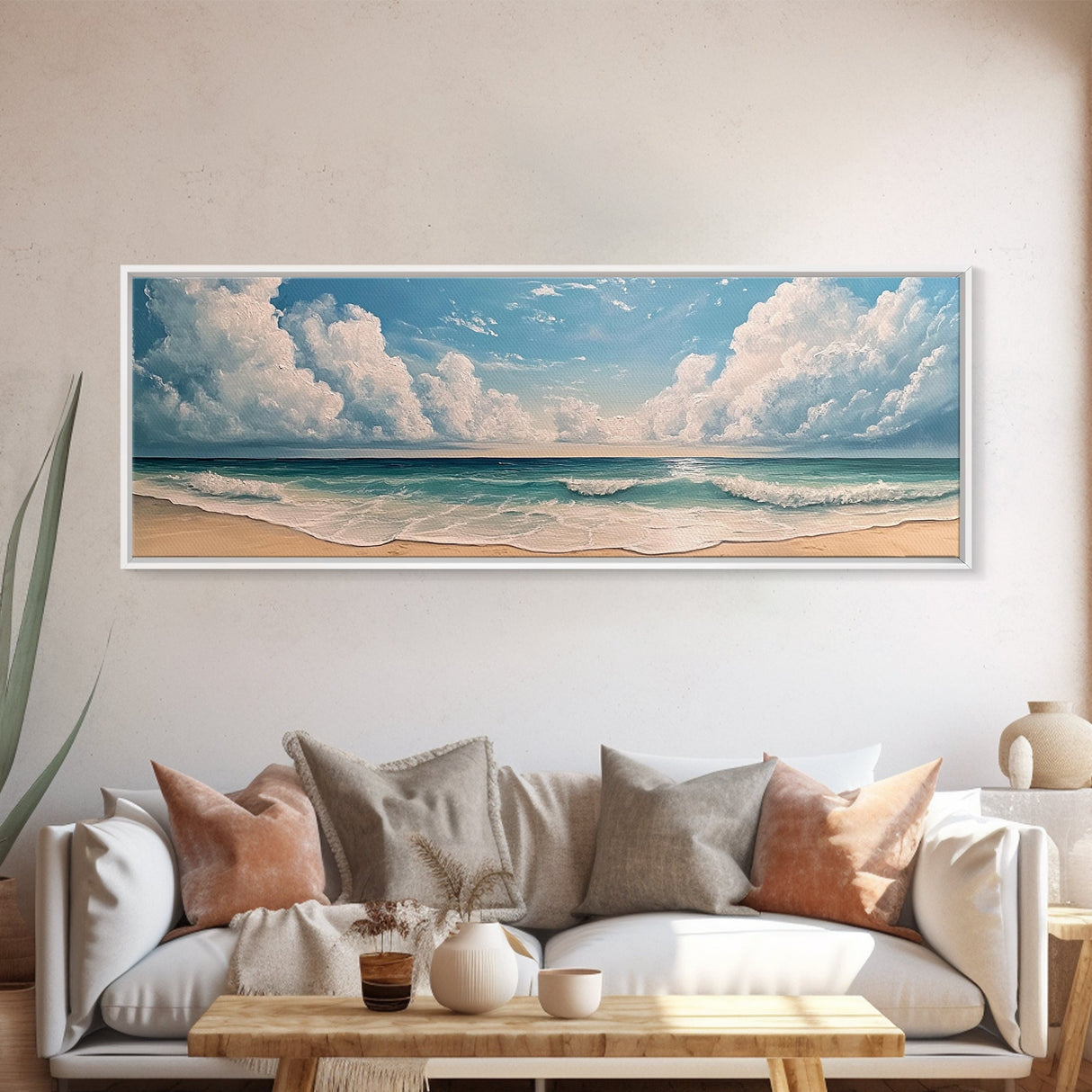Ocean Wave Horizon Canvas Print Coastal Seascape Wall Art, Tranquil Beach Painting, Nautical Home Decor, Relaxing Living Room Artwork