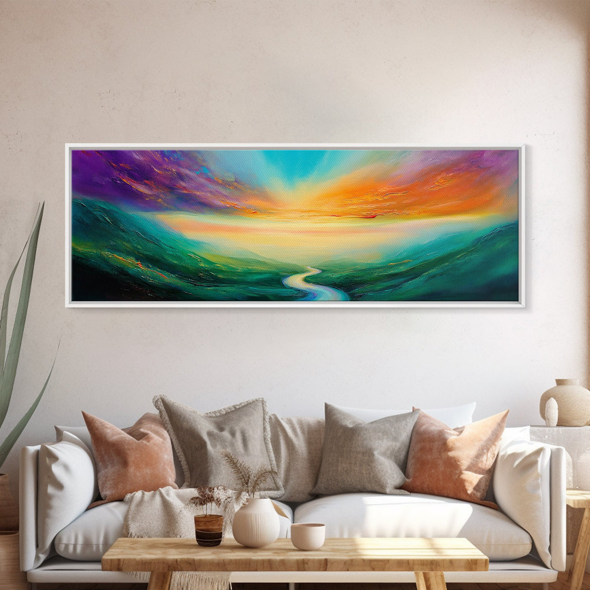Vibrant Sky Journey Canvas Print, Colorful Sunrise Landscape, Abstract Nature Wall Art, Living Room Decor, Boho Dreamy Sunset Painting