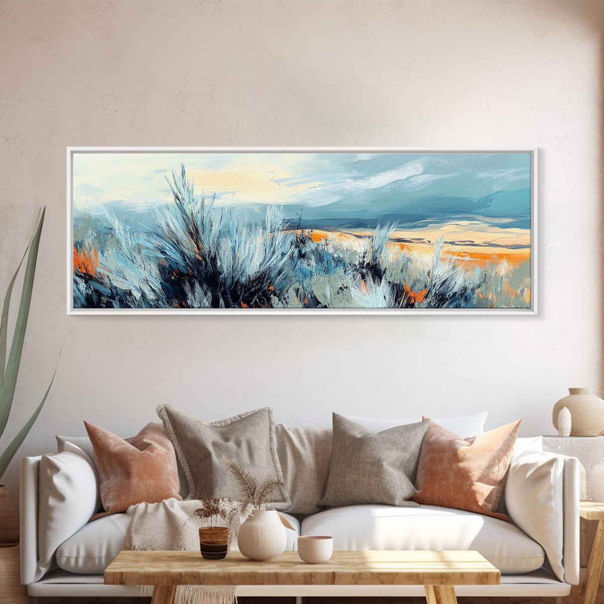 Wild Prairie Landscape Framed Canvas Print Rustic Nature Art, Modern Country Wall Decor, Warm Earth Tone Painting, Farmhouse Style