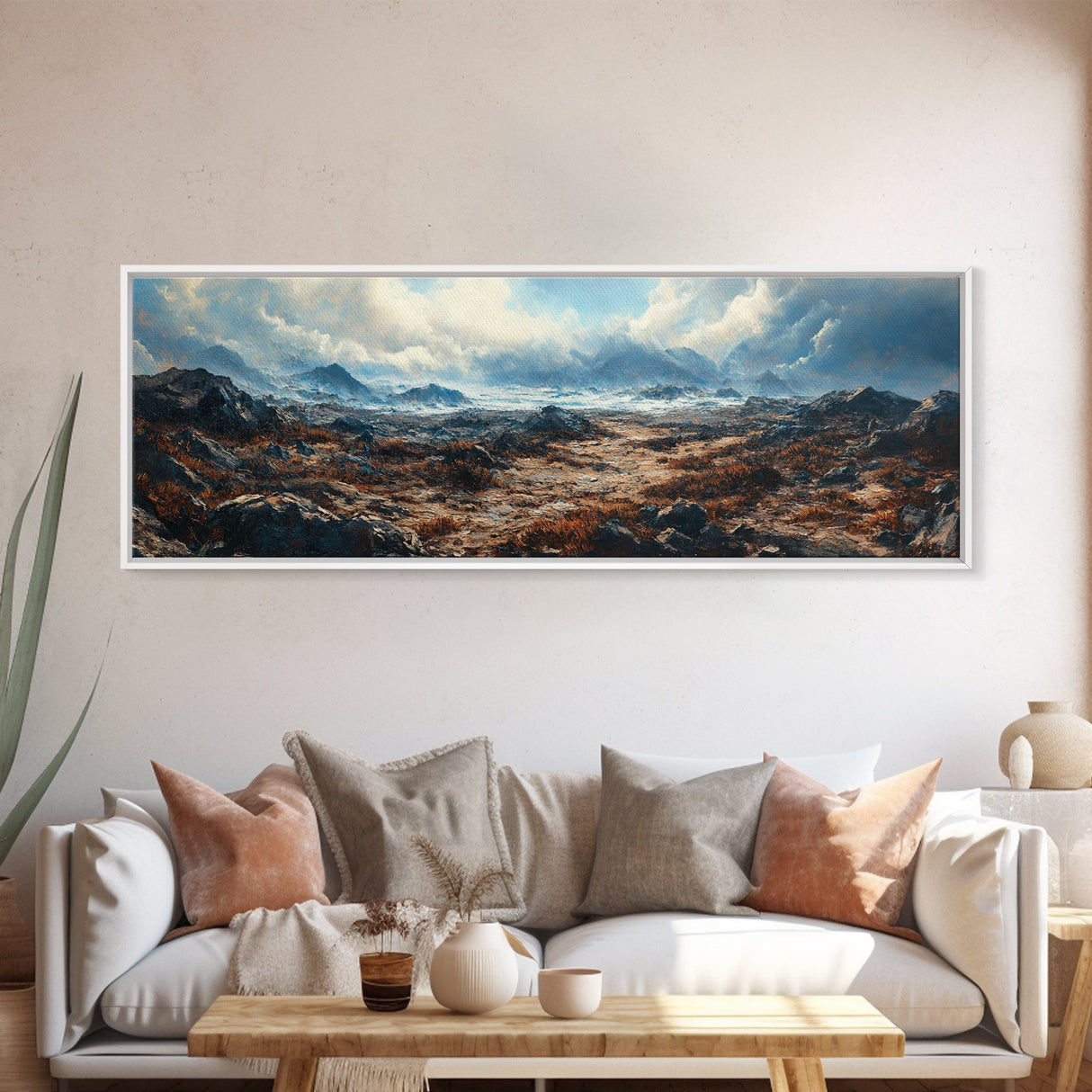 Moody Mountain Landscape Framed Canvas Print Dramatic Nature Art, Rustic Cabin Decor, Stormy Sky Painting, Wilderness Wall Art