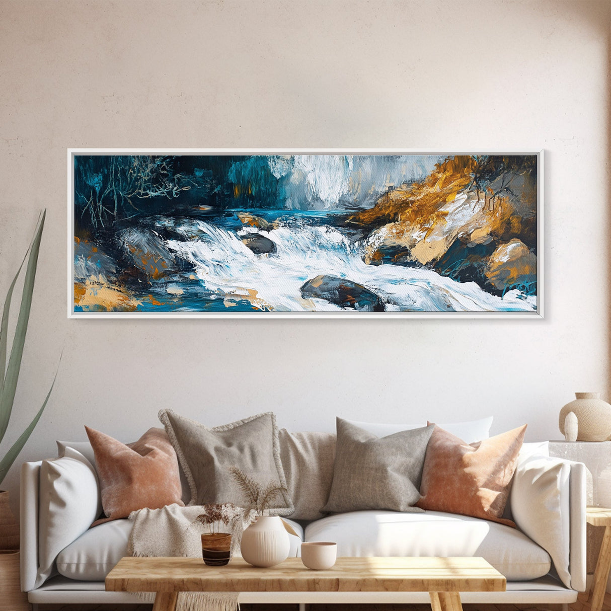 Wild River Rapids Framed Canvas Print Nature Landscape Art Rustic Cabin Wall Decor Adventure Themed Living Room Wall Art