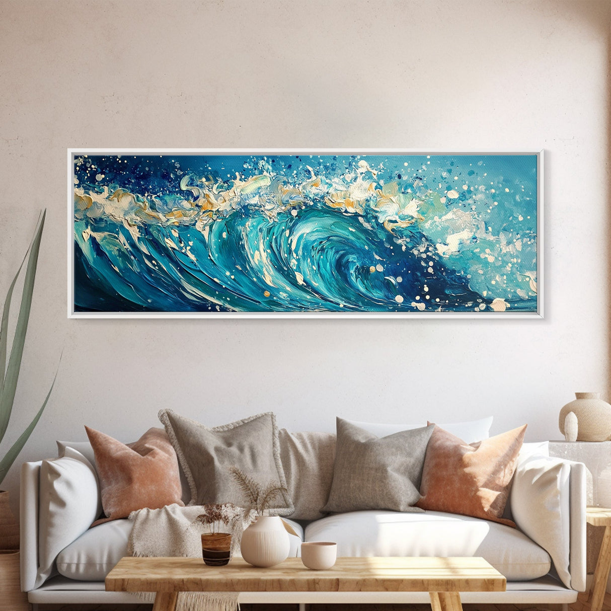 Ocean Wave, Blue Coastal Wall Art, Water Splash Painting, Beach House Decor, Canvas Print, Nautical Style, Bathroom Artwork