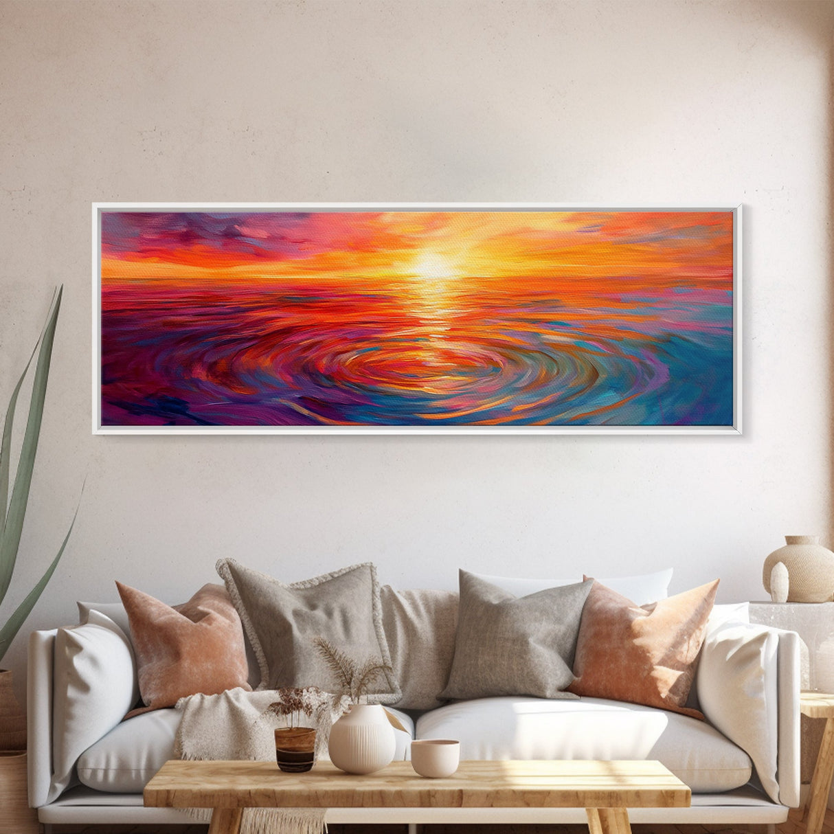 Fiery Sunset, Abstract Seascape Painting, Vibrant Ocean Art, Sunset Glow, Canvas Print, Nautical Home Decor, Bedroom Artwork