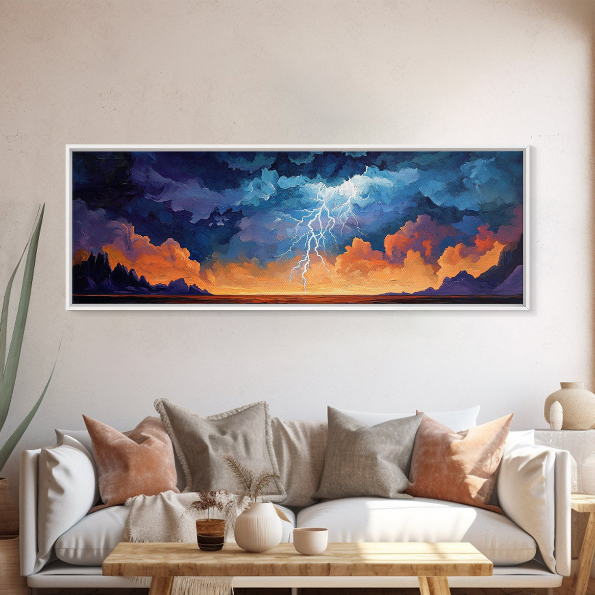 Lightning, Storm, Dramatic, Skyscape, Framed Canvas Print, Abstract Landscape Art, Dark Wall Art, Office Decor, Sky Painting