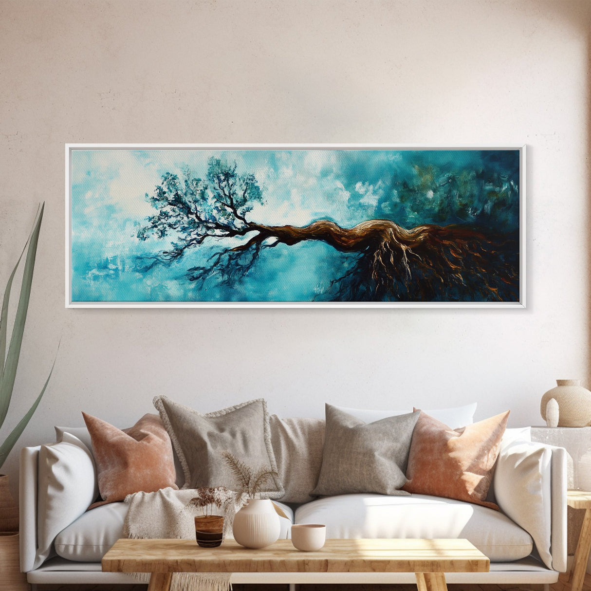 Twisted Roots, Sky Tree, Surreal Nature Art, Canvas Print, Abstract Landscape, Whimsical Wall Decor, Earthy Tones, Nature Inspired Art