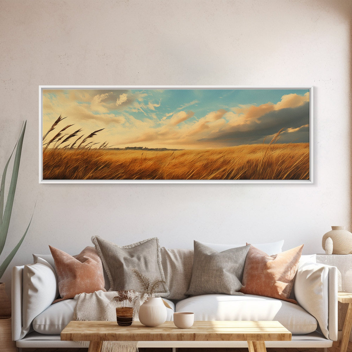 Golden Fields, Autumn Wind Art, Rustic Country Landscape, Farmhouse Home Decor, Living Room Art, Canvas Print, Framed Canvas Print