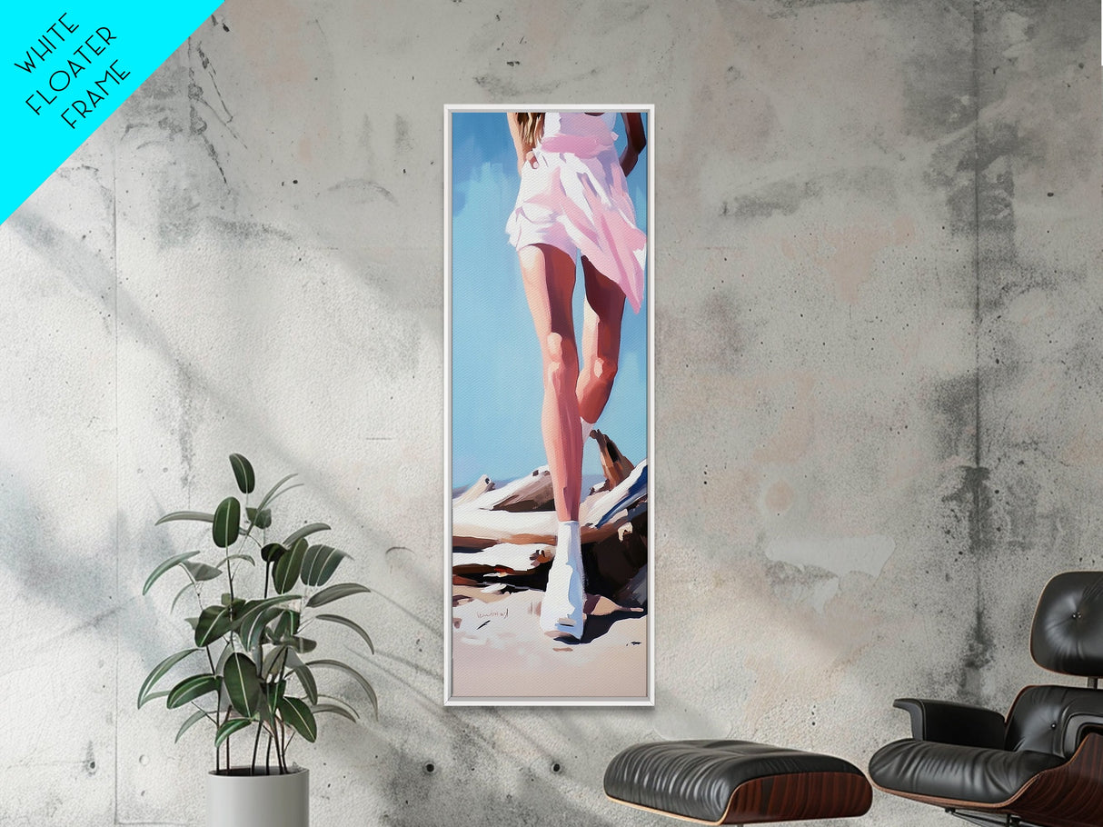 Pink Dress, Feminine Art, Coastal Wall Art, Framed Canvas Print, Fashion Illustration, Bedroom Wall Art, Chic Decor, Elegant Art