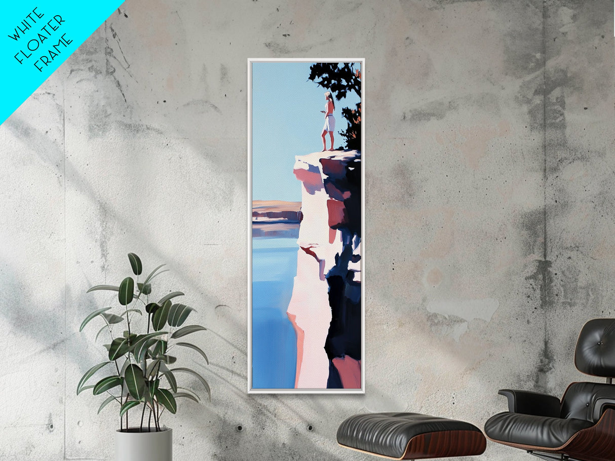 Cliffside Explorer, Adventure Art, Outdoor Wall Art, Canvas Print, Wanderlust Aesthetic, Minimalist Travel Art, Mountain Decor