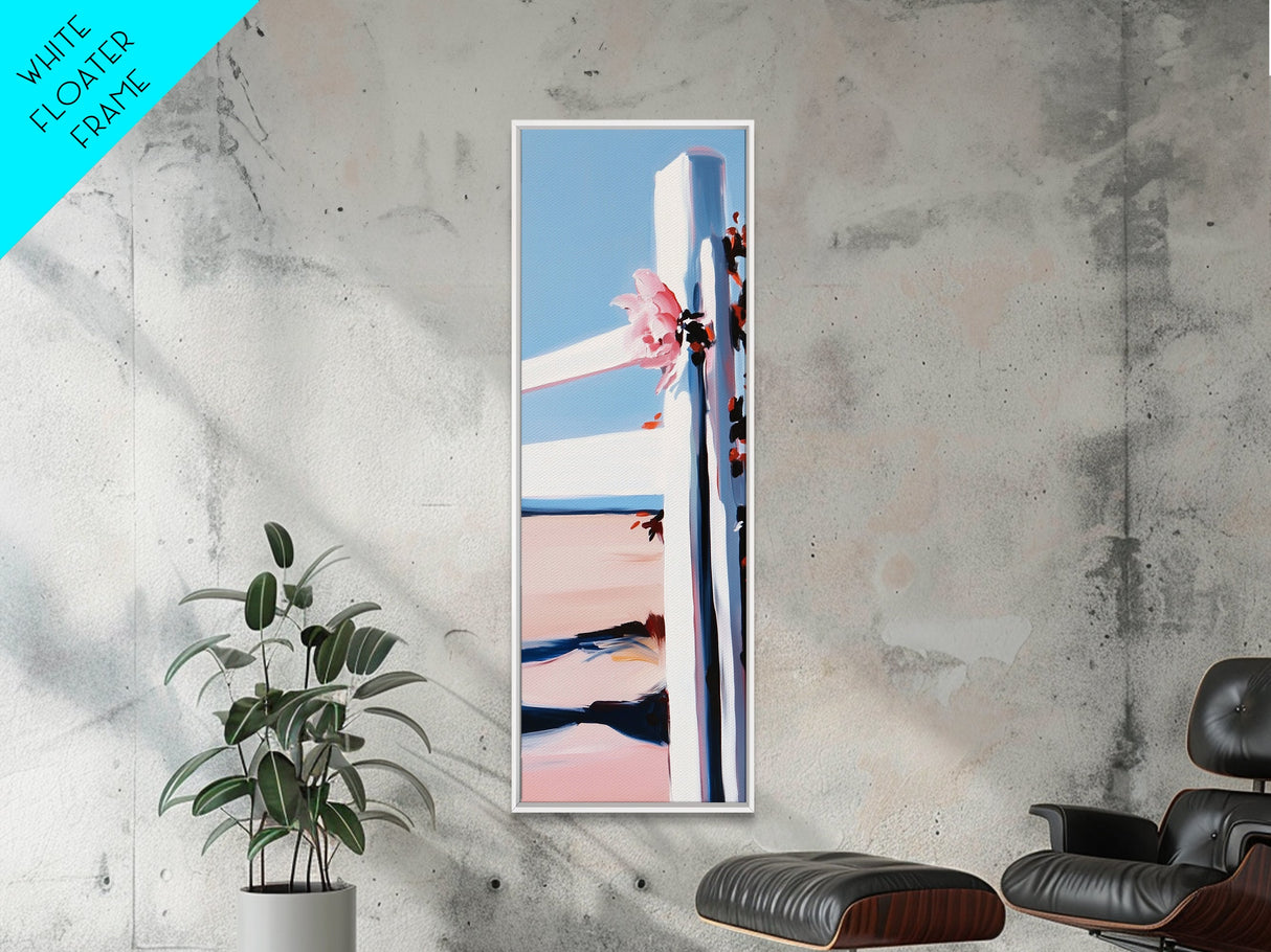 Seaside Fence, Nautical Wall Art, Coastal Home Decor, Beach Aesthetic, Framed Canvas Print, Ocean View Art, Minimalist Landscape