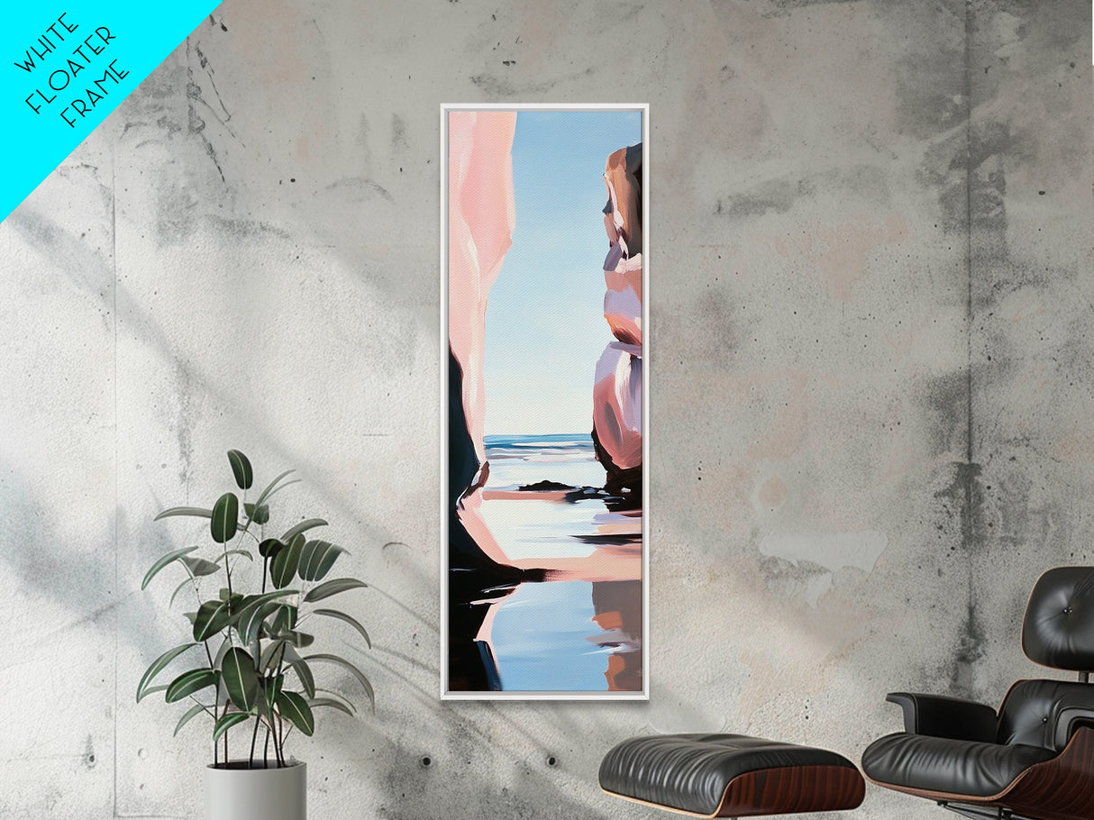 Coastal Rock, Ocean Reflections, Framed Canvas Print, Seaside Cliff Art, Beach House Decor, Minimalist Seascape, Relaxing Wall Art
