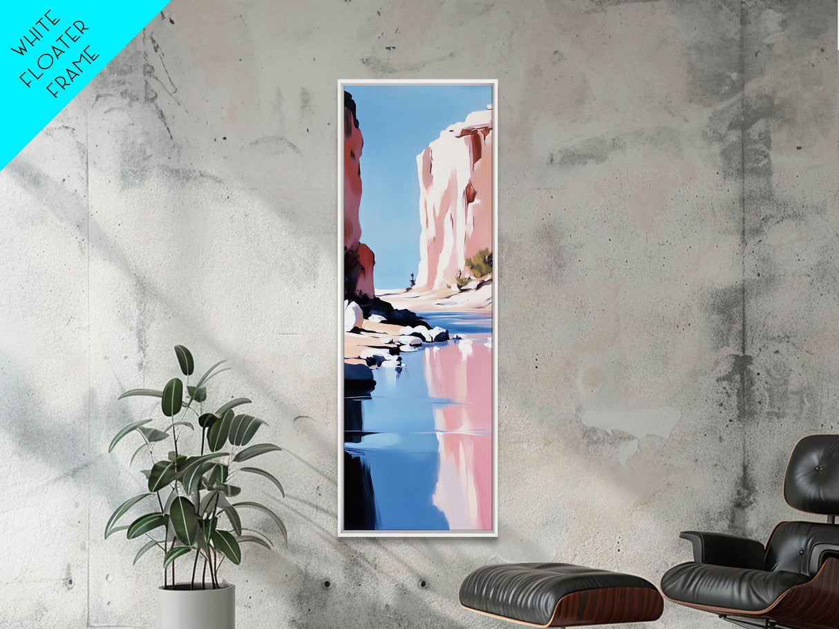 Canyon River, Rocky Reflections, Framed Canvas Print, Southwest Landscape, Desert Aesthetic, Serene Nature Art, Living Room Decor