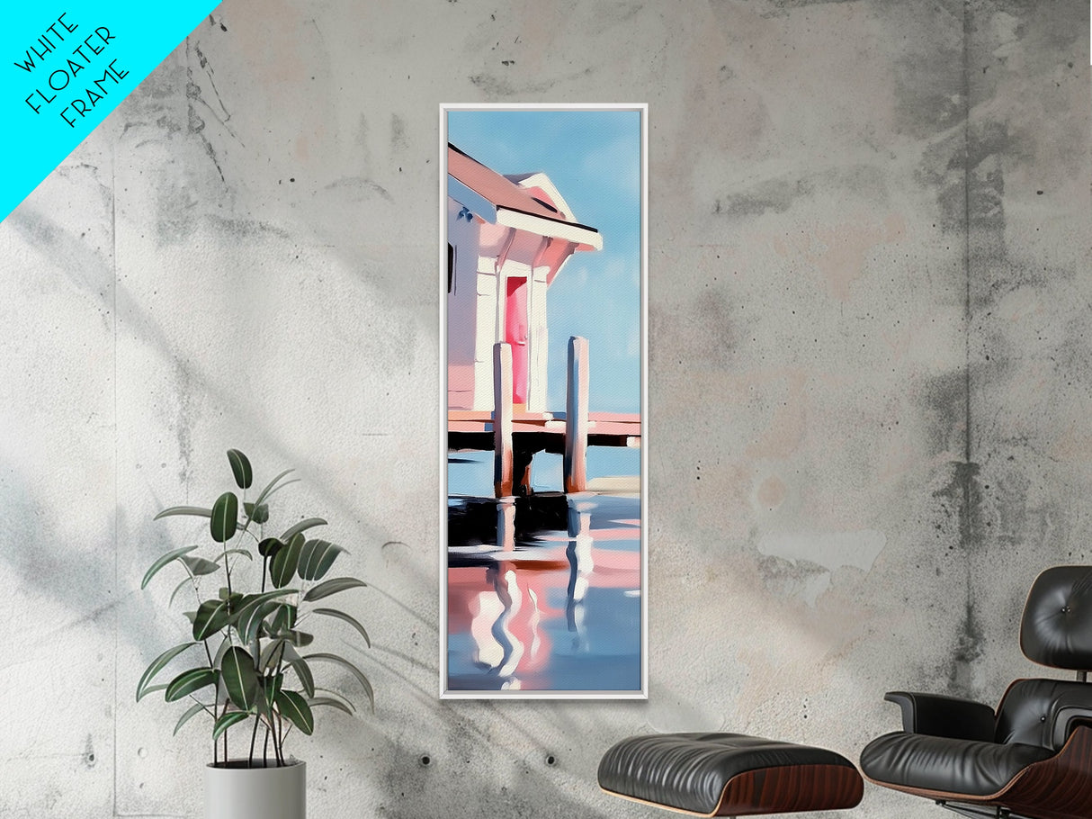 Dock House, Coastal Wall Art, Beach House Decor, Nautical Artwork, Ocean Reflection, Seaside Art, Living Room Art, Canvas Print