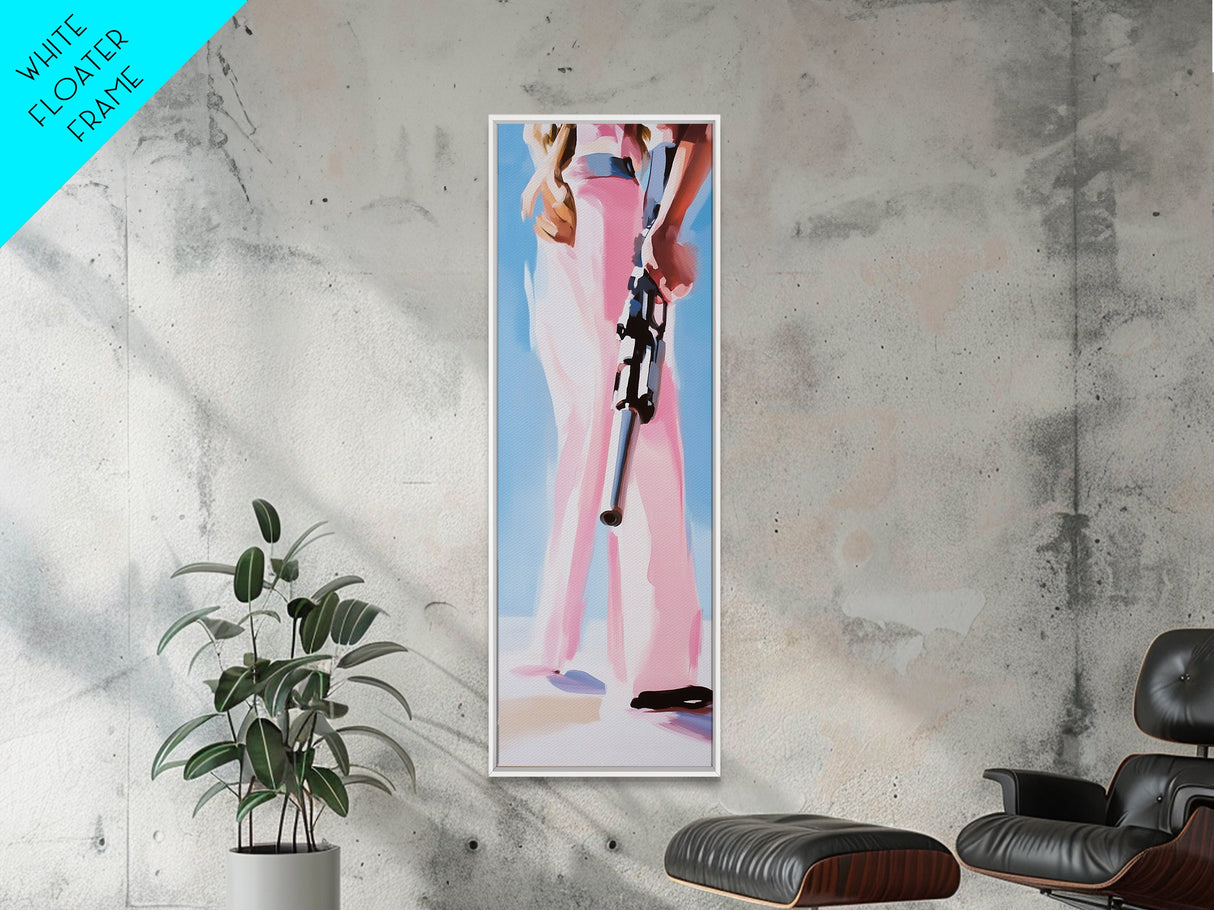 Western Girl, Cowboy, Vintage Style, Modern, Pink, Blue, Fashion Art, Feminine, Boho, Living Room, Framed Canvas Print
