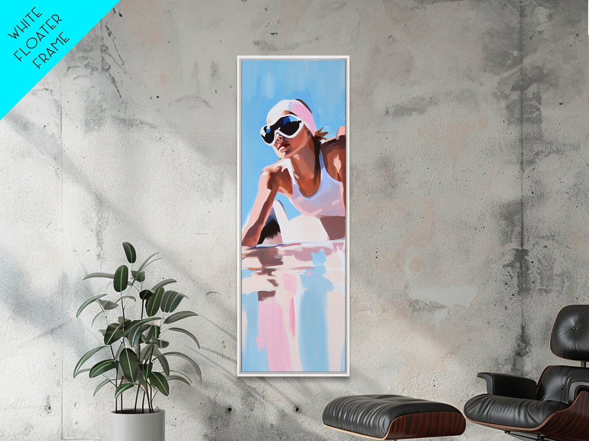 Ski Girl, Winter Adventure, Sporty Aesthetic, Snowy Mountain Art, Outdoor Enthusiast Gift, Framed Canvas Print, Modern Wall Decor