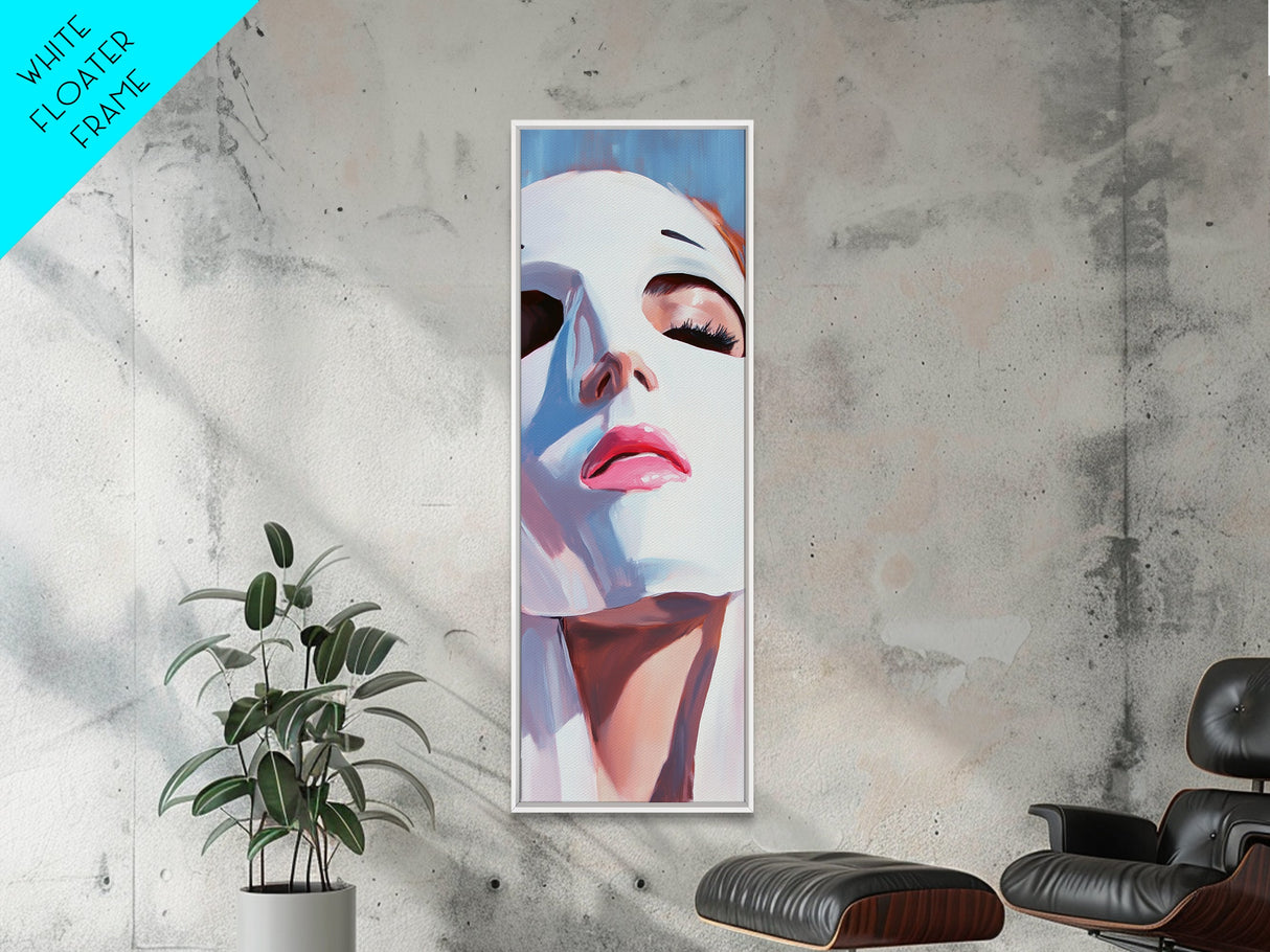 Masked Woman Portrait, Surreal Face Art, Abstract Feminine Painting, Contemporary Wall Art, Modern Aesthetic, Framed Canvas Print