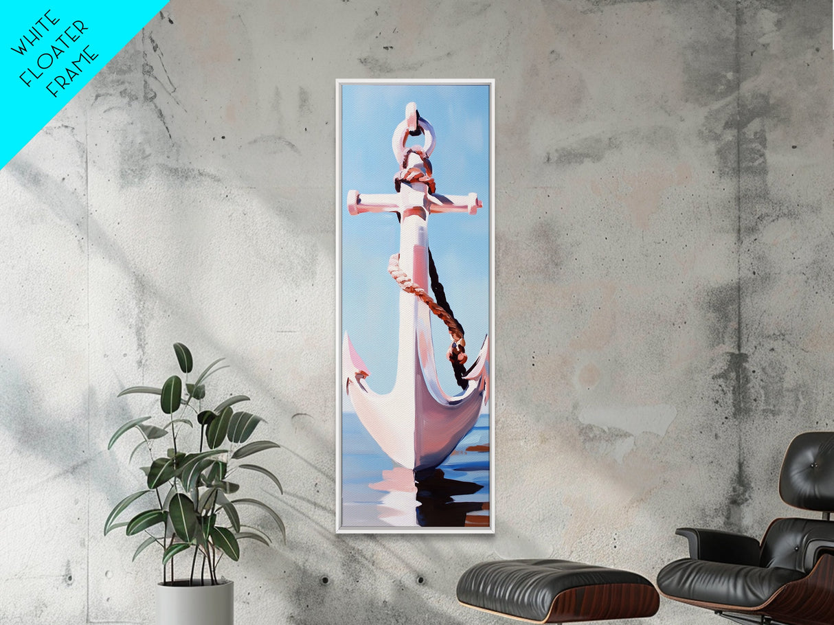 Nautical Anchor, Coastal Decor, Blue and Pink Art, Framed Canvas Print, Modern Minimalist, Ocean Wall Art, Beach House Decor