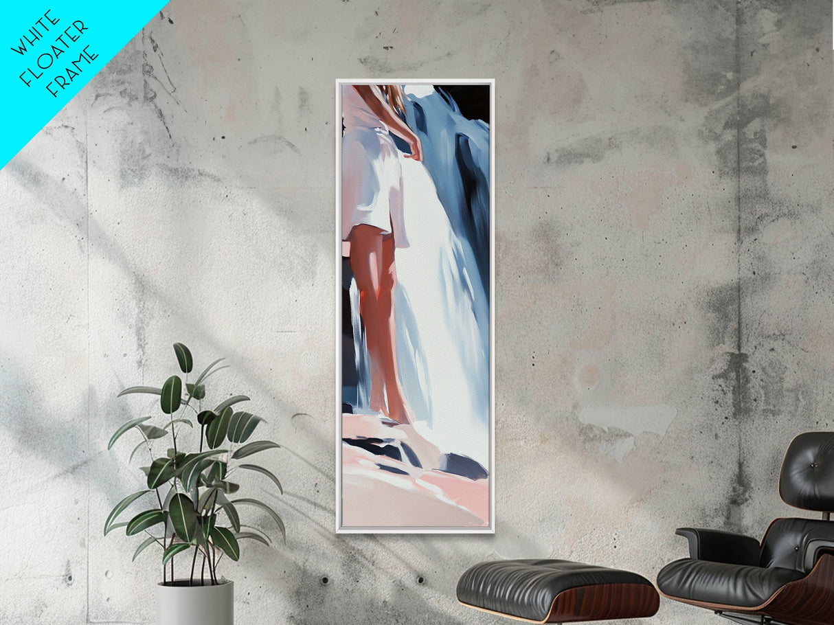 Waterfall Serenity, Woman Canvas Print, Nature Wall Art, Minimalist Decor, Dreamy Aesthetic, Boho Home Art, Earthy Tones