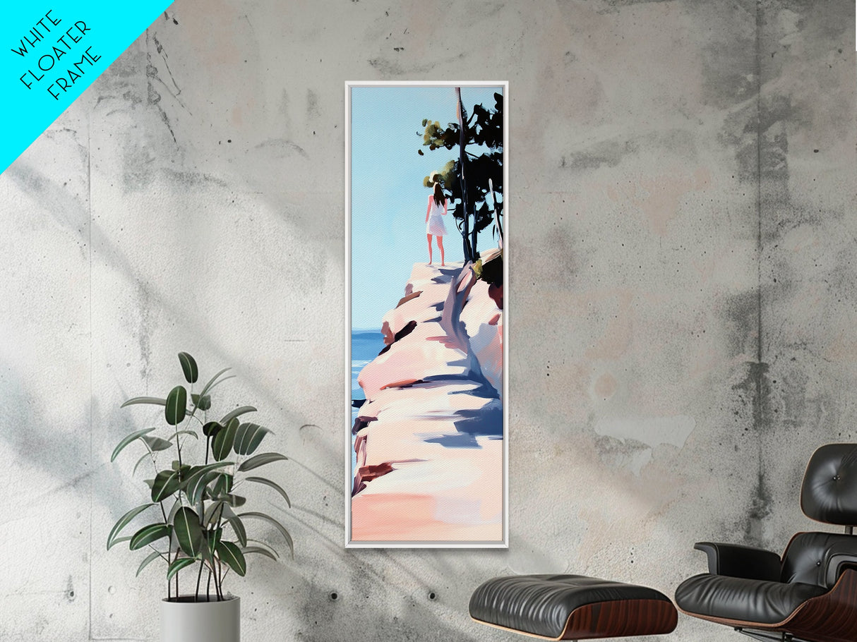 Serenity View, Ocean Horizon, Cliffside Dream, Framed Canvas Print, Beach Aesthetic, Coastal Living, Living Room Art, Minimalist Style