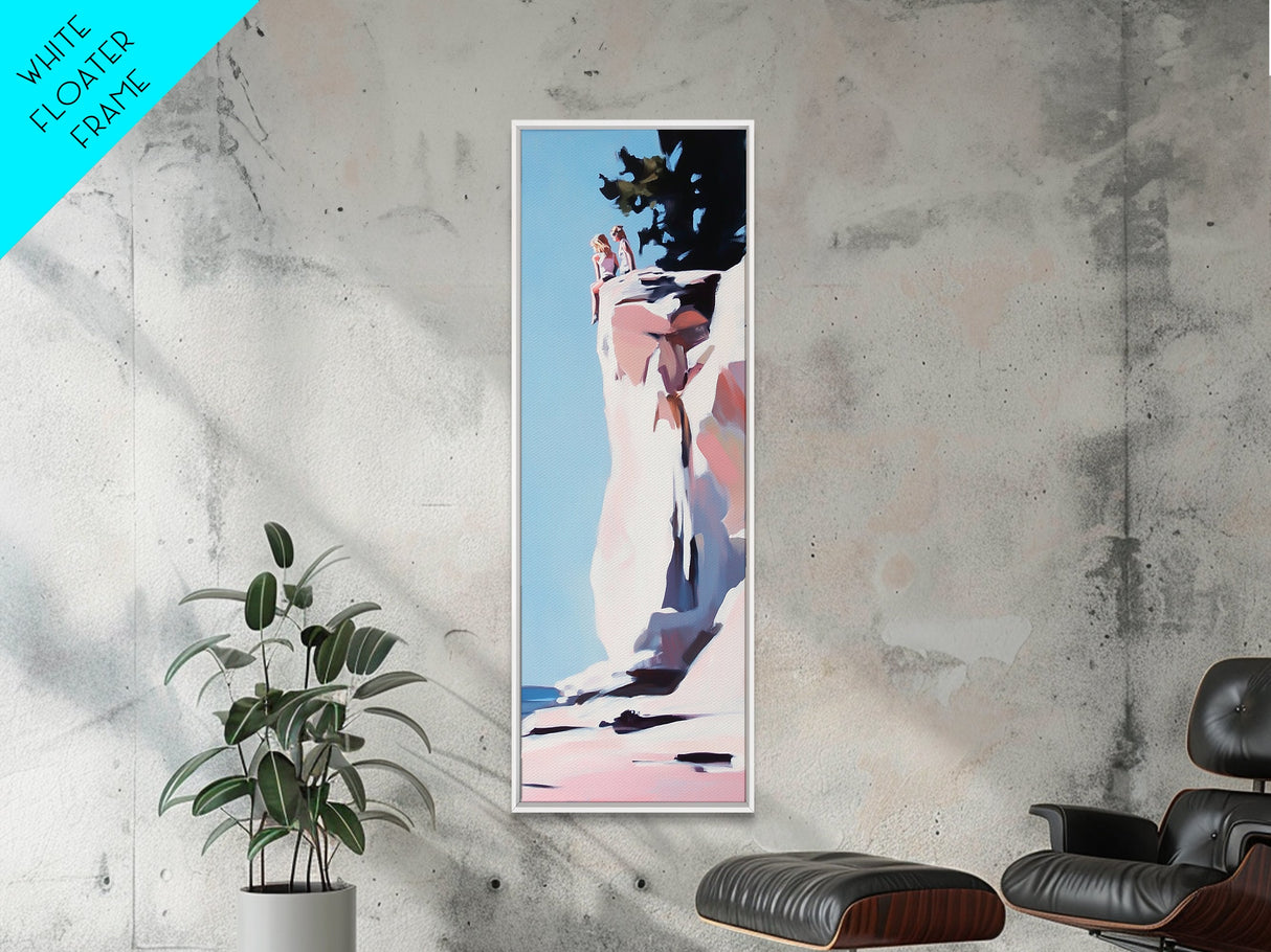 Adventure Awaits, Cliffside Wonder, Sunset Hues, Canvas Print, Minimalist Travel Art, Modern Wall Decor, Living Room Art, Beach Aesthetic