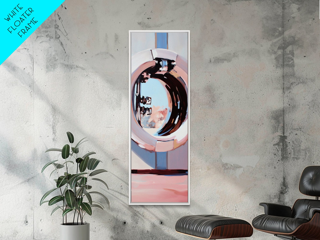 Porthole Reflection, Nautical Aesthetic, Ocean View Art, Framed Canvas Print, Modern Minimalist, Coastal Decor, Living Room Art