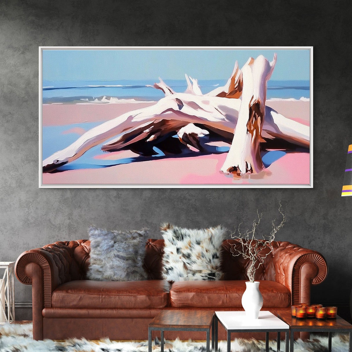 Driftwood Painting, Coastal Beach Art, Nautical Wall Decor, Ocean Aesthetic, Seaside Home Artwork, Rustic Coastal Canvas Print