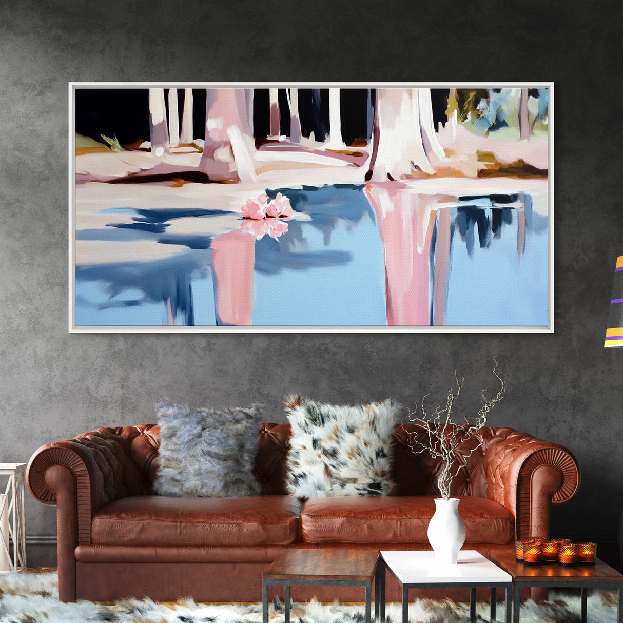 Forest Reflection, Water Landscape, Nature Wall Decor, Living Room Art, Minimalist Home Art, Canvas Print, Pastel Landscape, Zen Artwork