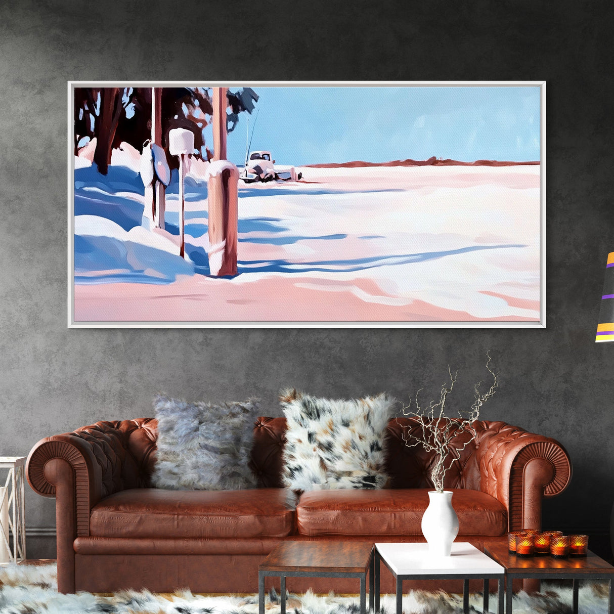 Winter Landscape, Snowy Field, Rustic Wall Decor, Farmhouse Art, Living Room Art, Framed Canvas Print, Winter Scene, Serene Home Art
