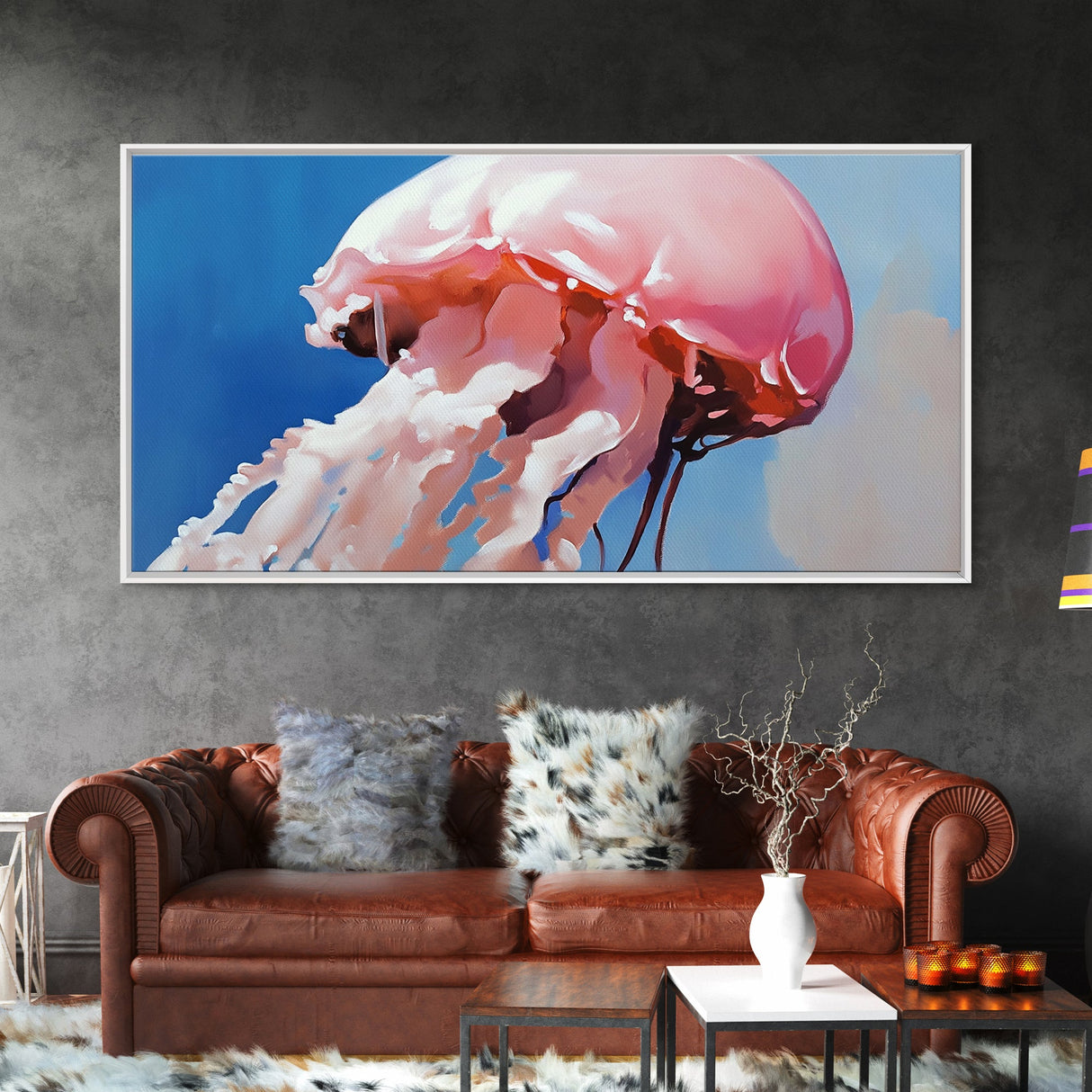 Jellyfish, Ocean Art, Marine Life, Canvas Print, Coastal Wall Decor, Beach House Art, Nautical Painting, Underwater Minimalist Artwork