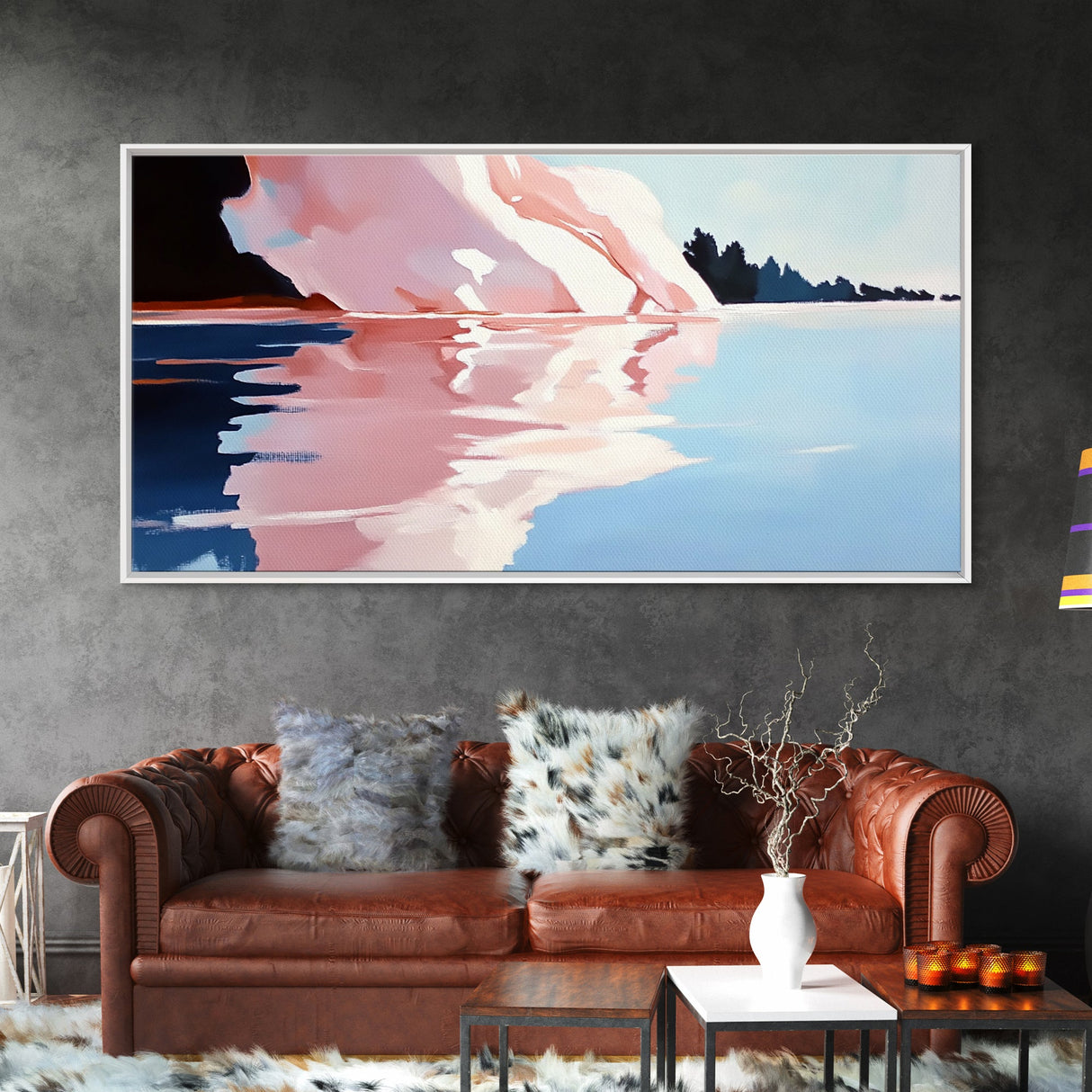Iceberg Reflection, Arctic Landscape, Cool Tones, Ocean Scene, Framed Canvas Print, Modern Wall Art, Office Decor, Coastal Painting