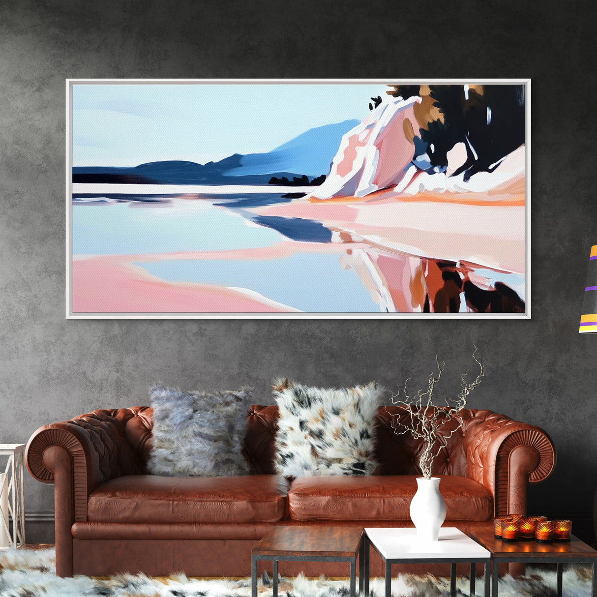 Mountain Snow, Abstract, Framed Canvas Print, landscape painting, bold brushstrokes, mountain art, Scandinavian decor, minimalist art