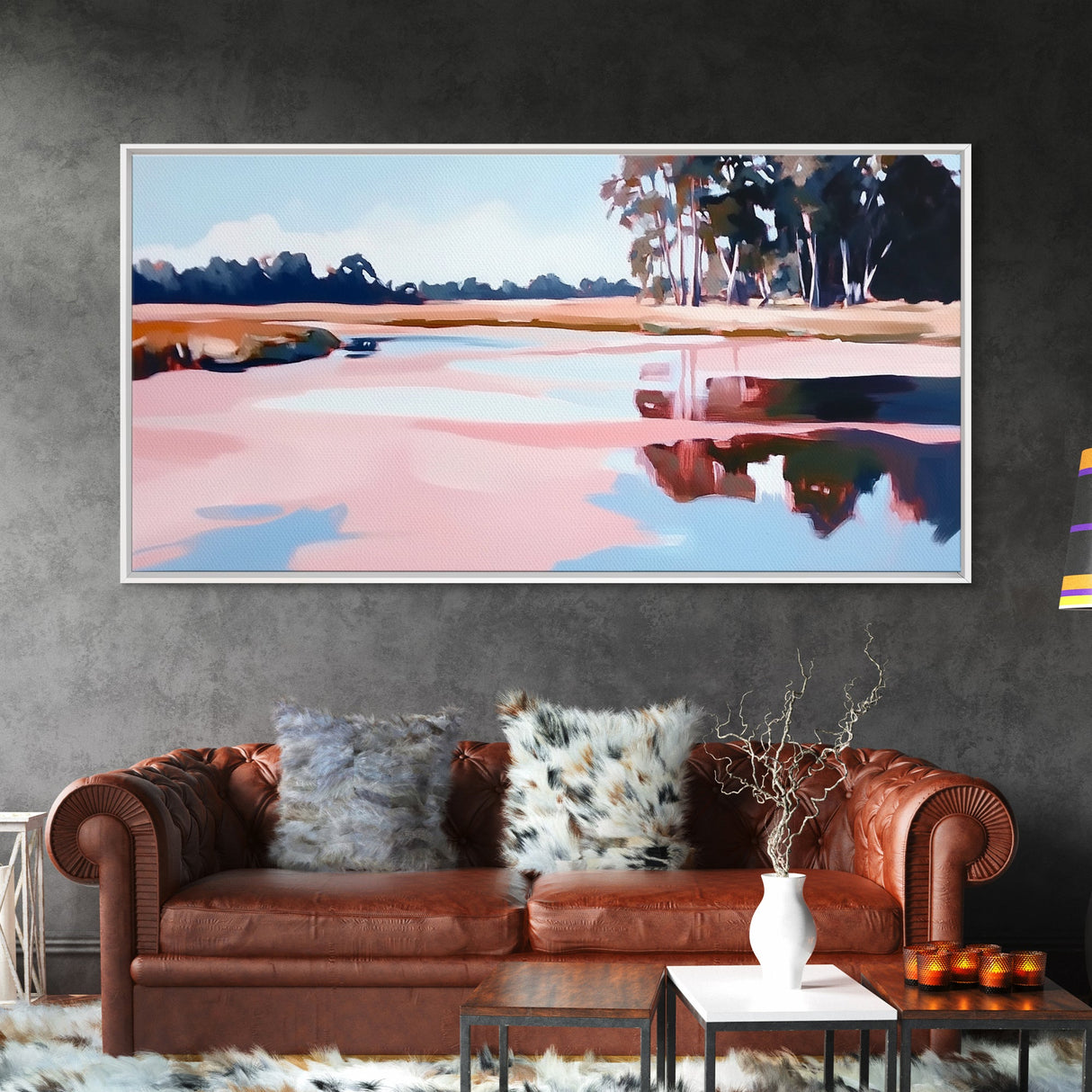 Marshland Serenity, Nature Landscape Art, Tranquil Scenery, Warm Neutrals, Earthy Wall Decor, Relaxing Aesthetic, Canvas Print, Bedroom
