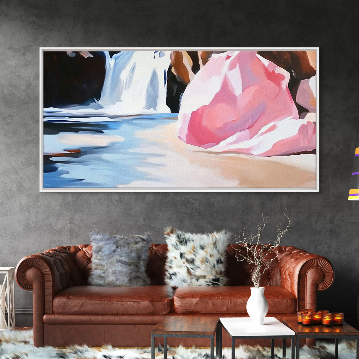Waterfall Cove, Tranquil Scene, Canvas Print, Nature Wall Art, Serene Waterfall, Ocean Decor, Relaxing Home Art, Bathroom Wall Art