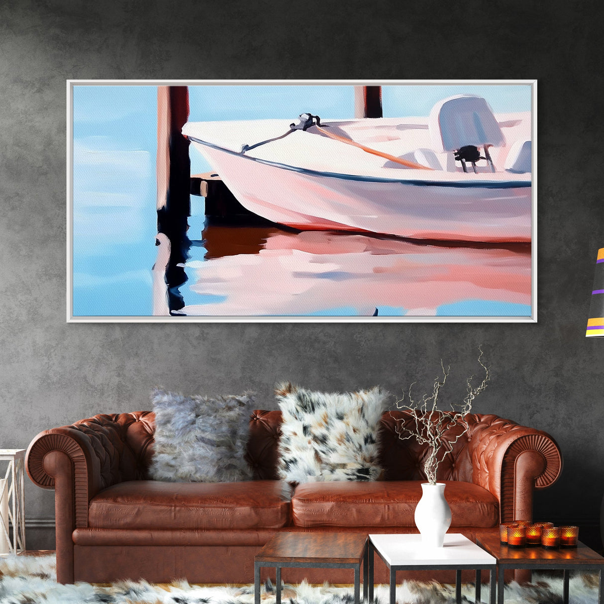 Sailboat Tranquility, Nautical Art, Minimalist Boho, Blue Coastal Decor, Calm Water Reflection, Serene Aesthetic, Canvas Print, Entryway