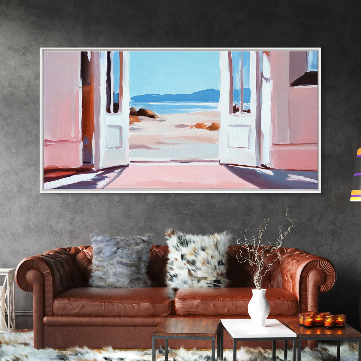Open Door, Beach View, Coastal Escape, Minimalist Decor, Framed Canvas Print, Neutral Art, Living Room Wall Art, Boho Beach House Art