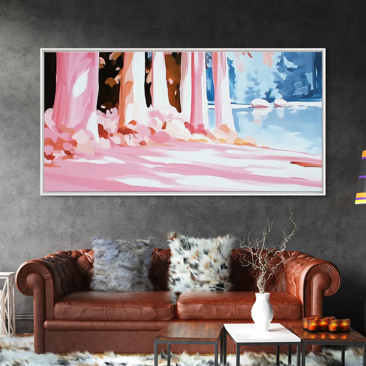 Enchanted Forest, Pastel Landscape, Nature Art, Cozy Home Decor, Woodland Wall Art, Living Room Wall Art, Framed Canvas Print, Autumn Aesthetic