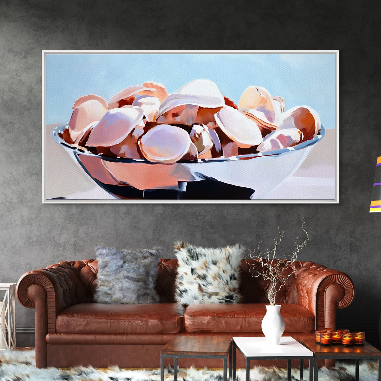 Seashell Bowl, Coastal Still Life, Beach House Decor, Ocean Aesthetic, Nautical Kitchen Wall Art, Minimalist Art, Canvas Print, Summer Vibes