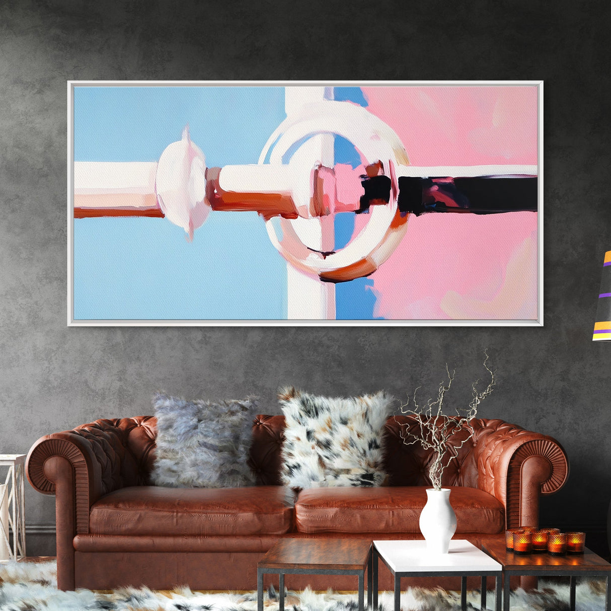 Geometric Door Handle, Modern Abstract Art, Minimalist Interior, Pastel Pink Decor, Clean Aesthetic, Canvas Print, Office Wall Art