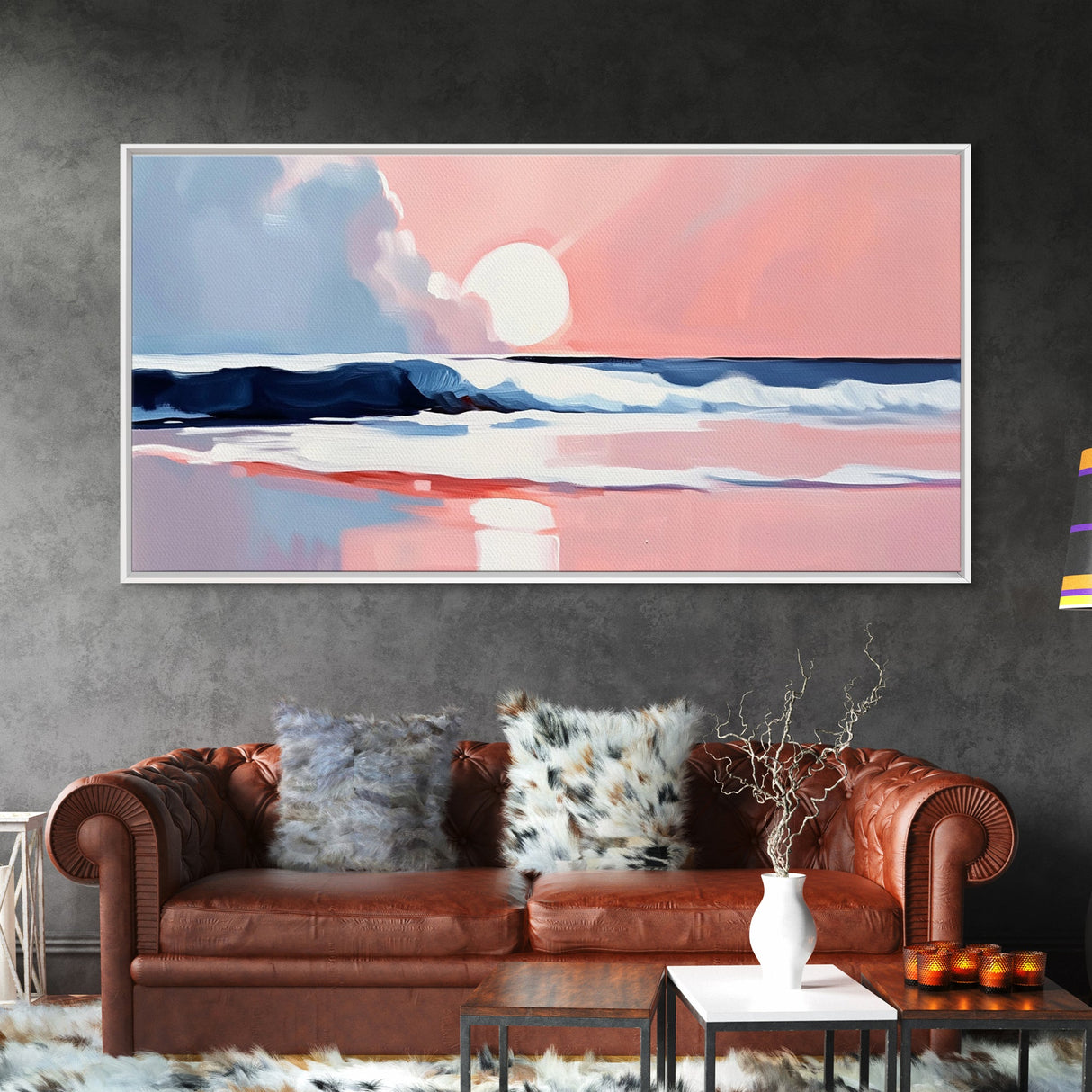 Tranquil Beach, Soft Tones, Framed Canvas Print, Pastel Seascape, Serene Wall Art, Calming Bedroom Decor, Ocean Painting