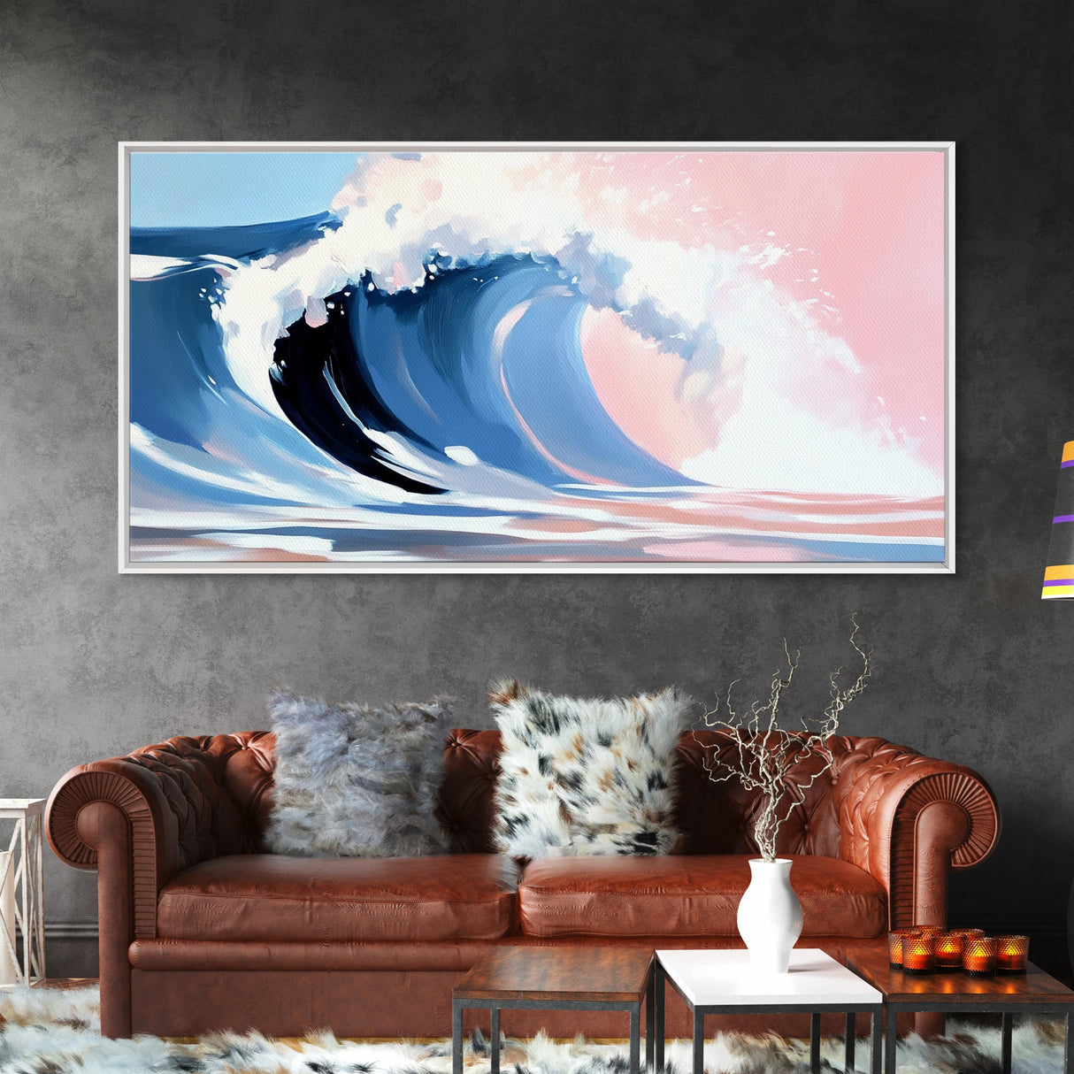 Ocean Wave, Surf Art, Framed Canvas Print, Coastal Decor, Beach House Wall Art, Pastel Seascape, Modern Home Aesthetic
