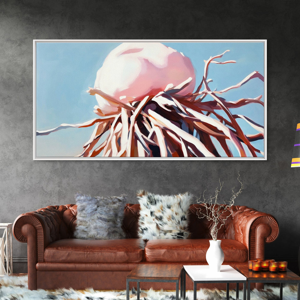 Jellyfish Art, Underwater Fantasy, Oceanic Decor, Ethereal Sea Life, Modern Coastal Home, Blue and Pink Palette, Canvas Print