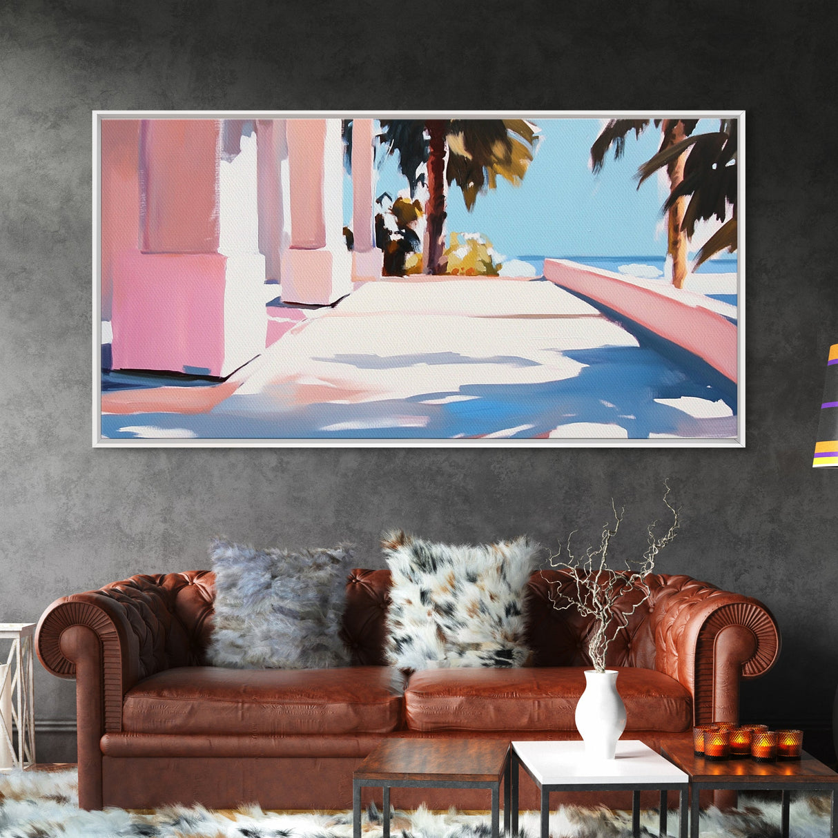 Palm Trees, Ocean View, Coastal Retreat, Canvas Print, Tropical Wall Art, Beach House Decor, Living Room Painting, Modern Minimalist Art