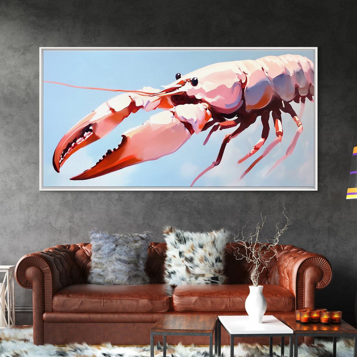 Lobster Art, Seafood Kitchen, Coastal Decor, Nautical Art, Framed Canvas Print, Ocean Inspired Wall Art, Beach House Aesthetic, Modern Artwork