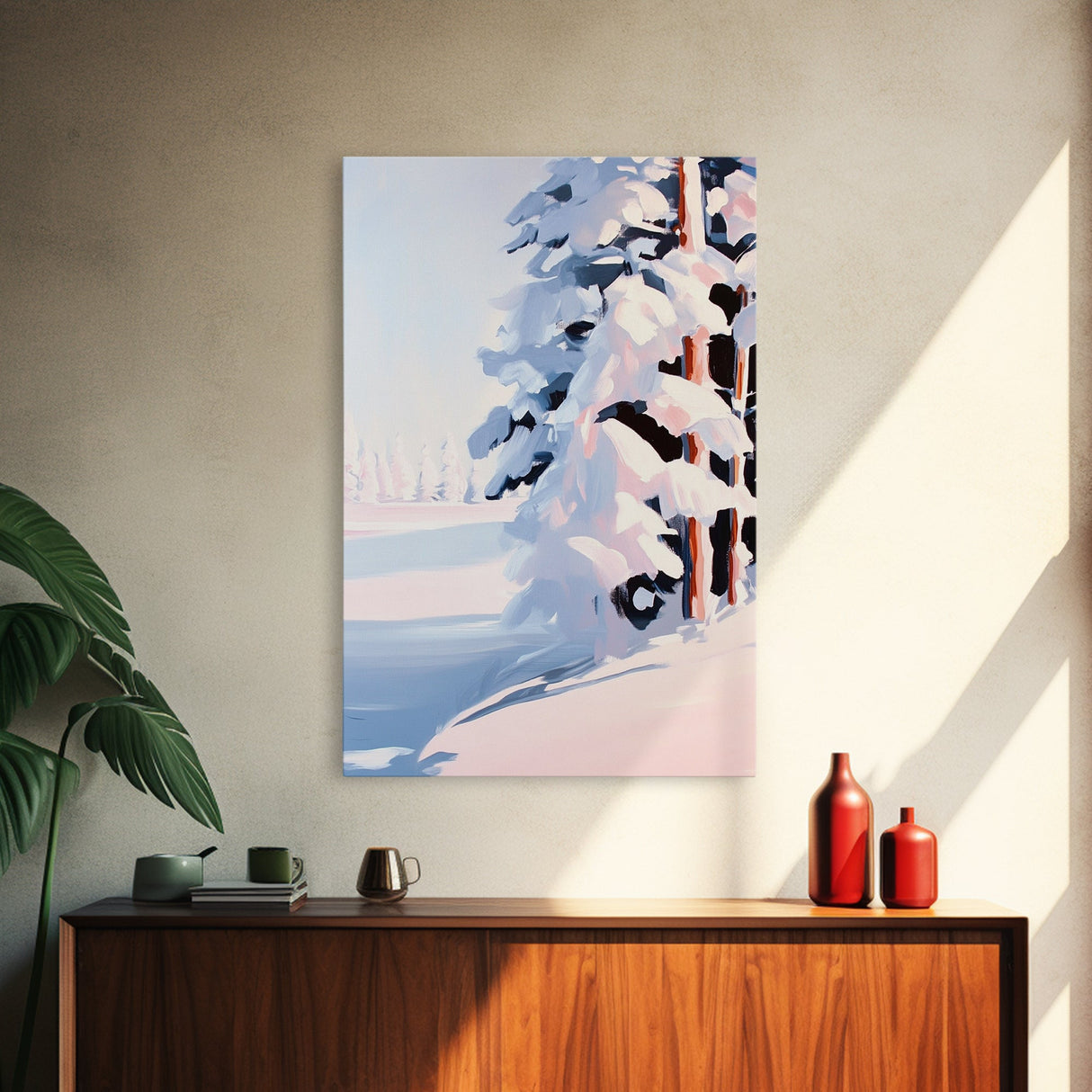 Winter Snow, Pine Tree Landscape, Framed Canvas Print, Cozy Cabin Decor, Seasonal Wall Art, Tranquil Winter Scene, Christmas Aesthetic