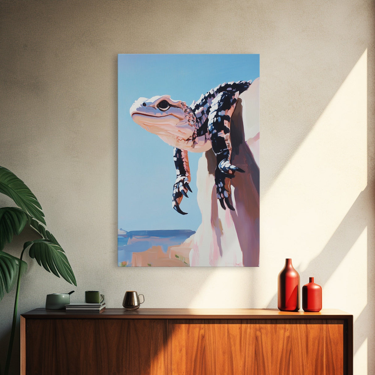 Lizard on Rock, Desert Wildlife, Framed Canvas Print, Nature Wall Art, Bold Animal Painting, Southwest Decor, Reptile Lover Gift, Statement Piece