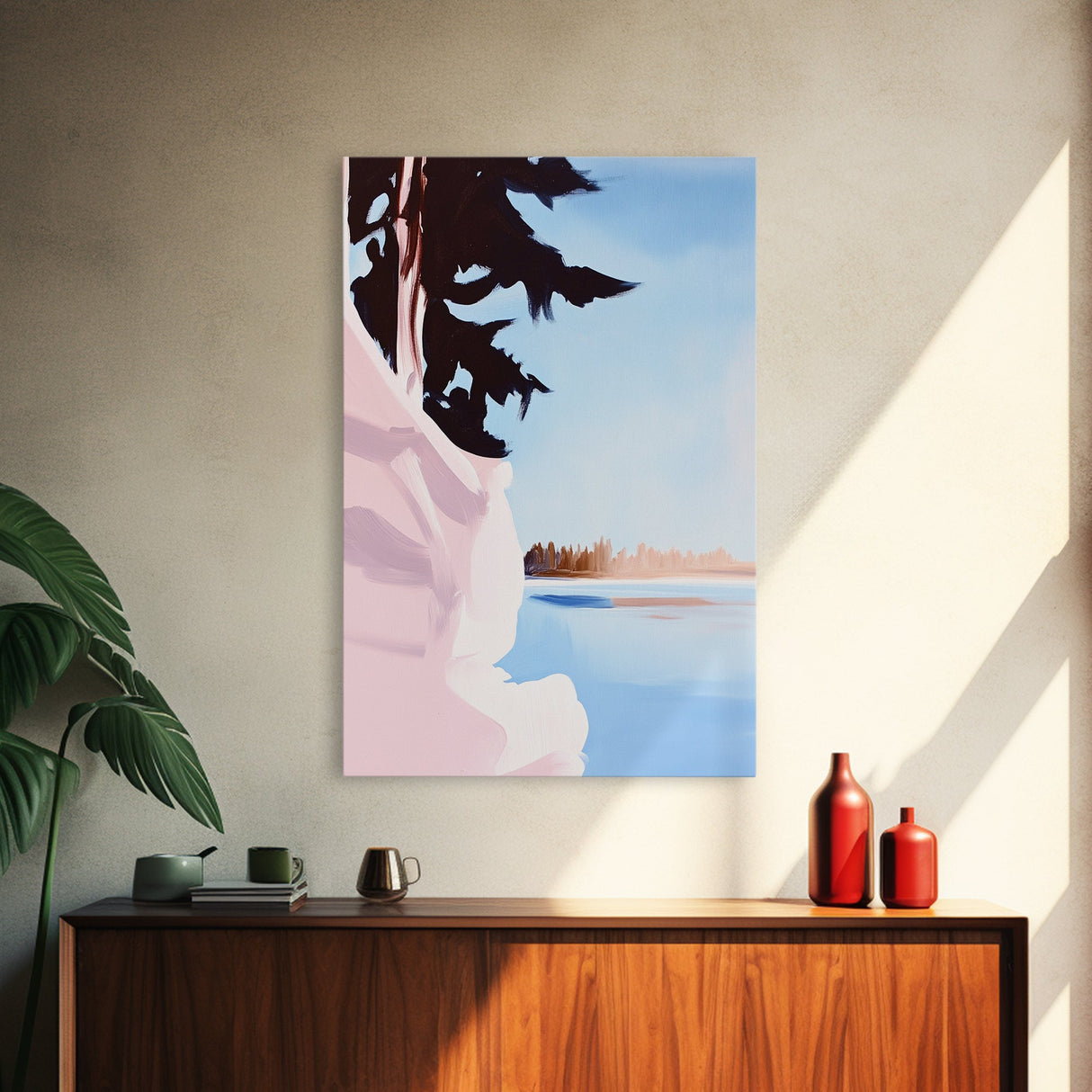 Forest Edge, Serene, Minimalist Landscape, Scandinavian Art, Nature Lover Gift, Tranquil Lake Scene, Pastel Colors, Canvas Print