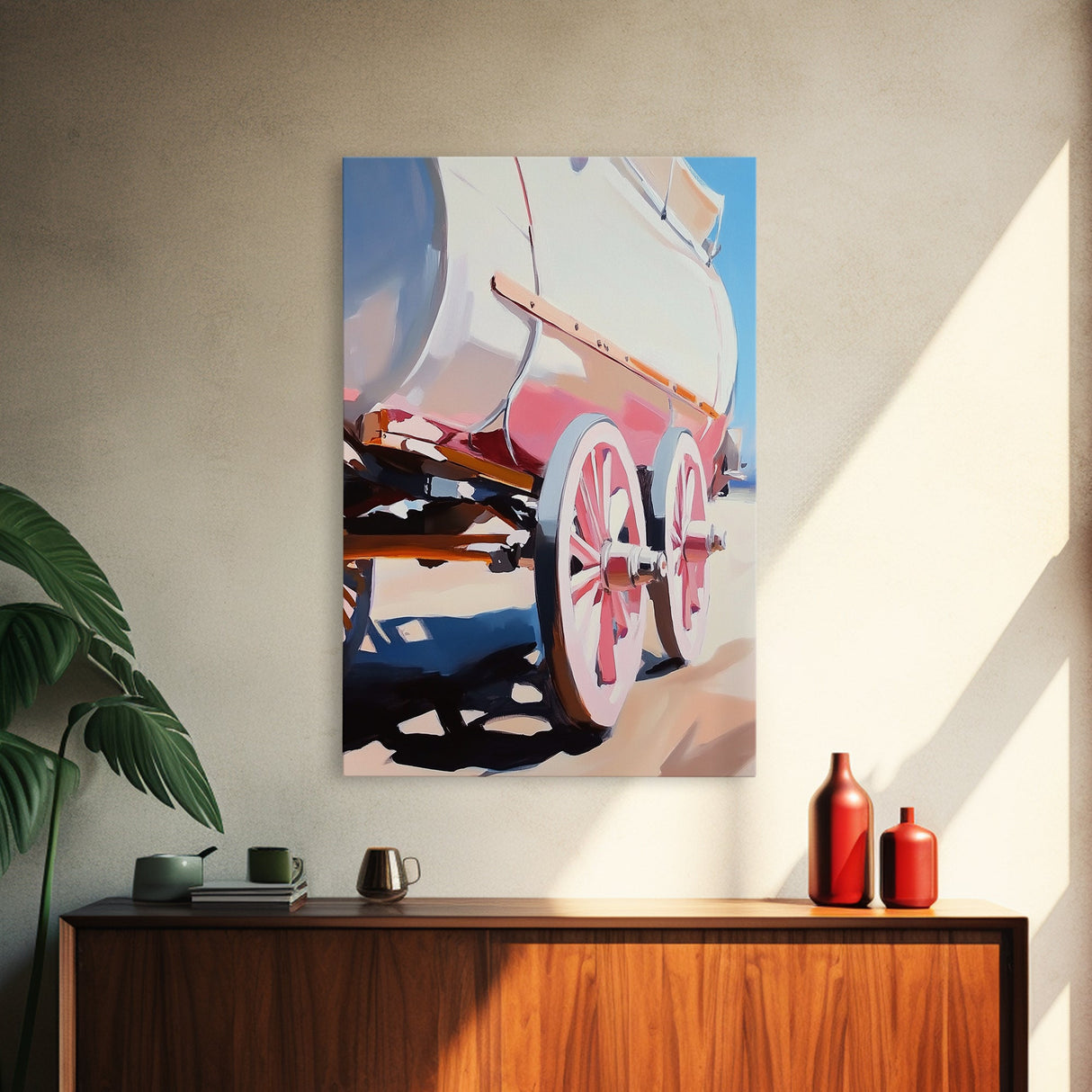 Wagon, Vintage Country, Rustic, Old West, Americana, Farmhouse, Minimalist, Warm Tones, Travel, Aesthetic, Framed Canvas Print