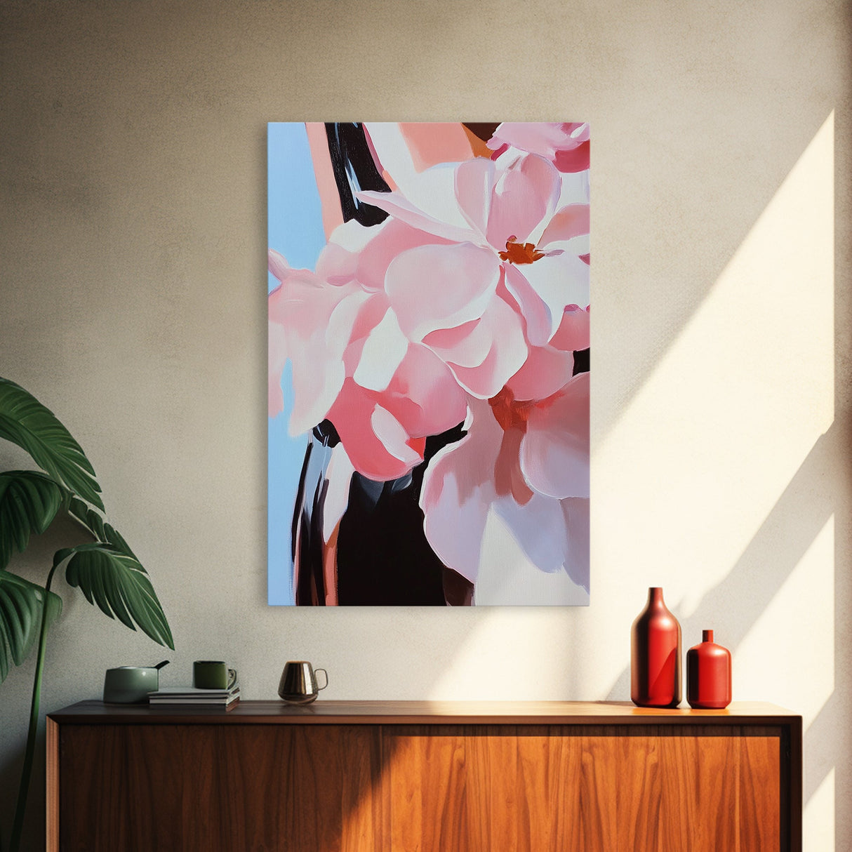 Floral Beauty, Romantic Blooms, Soft Pink Aesthetic, Feminine Wall Art, Elegant Pastel Decor, Framed Canvas Print, Living Room