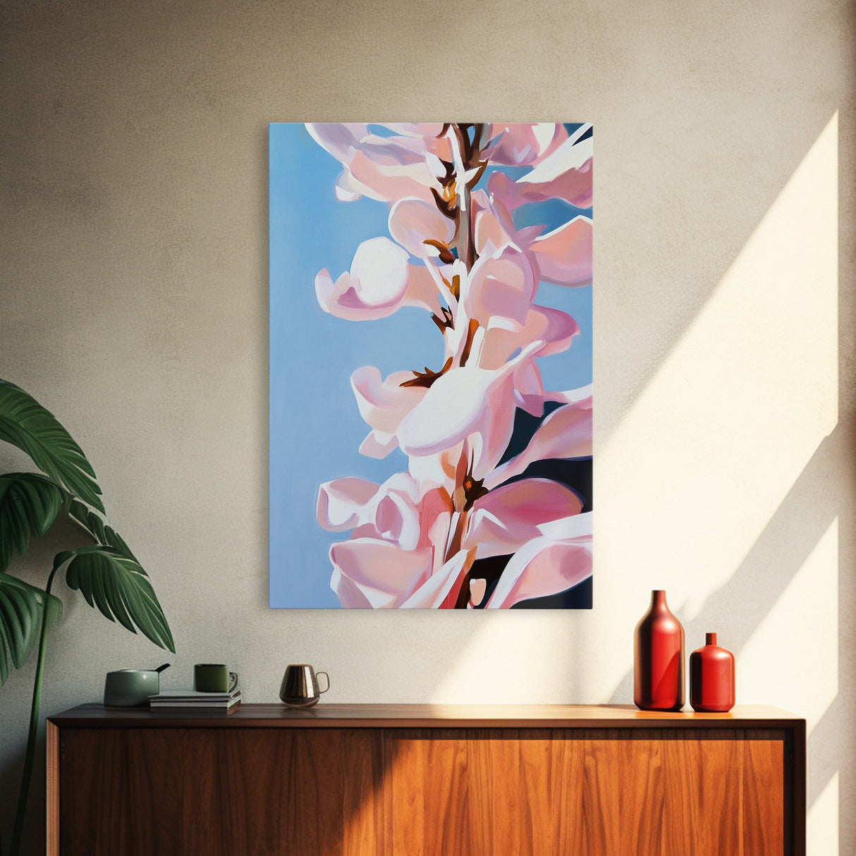 Magnolia Blossom, Pink Flowers, Botanical Wall Art, Minimalist Floral, Framed Canvas Print, Spring Aesthetic, Bedroom Decor, Nature Art